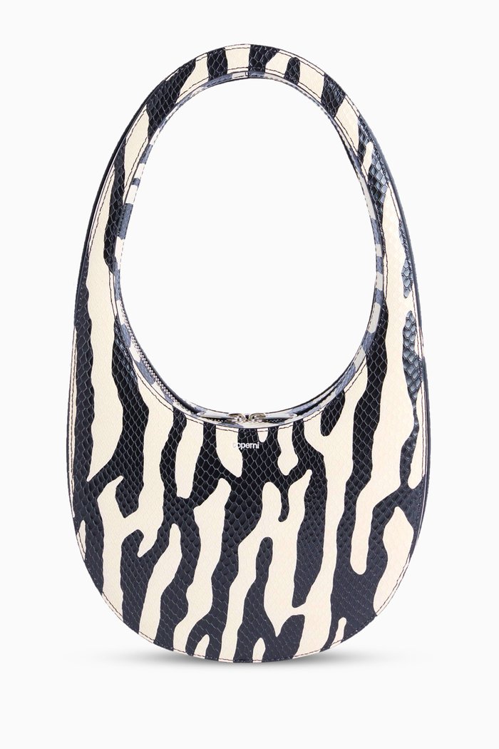

Small Zebra Swipe Shoulder Bag in Lizard-embossed Leather, Black