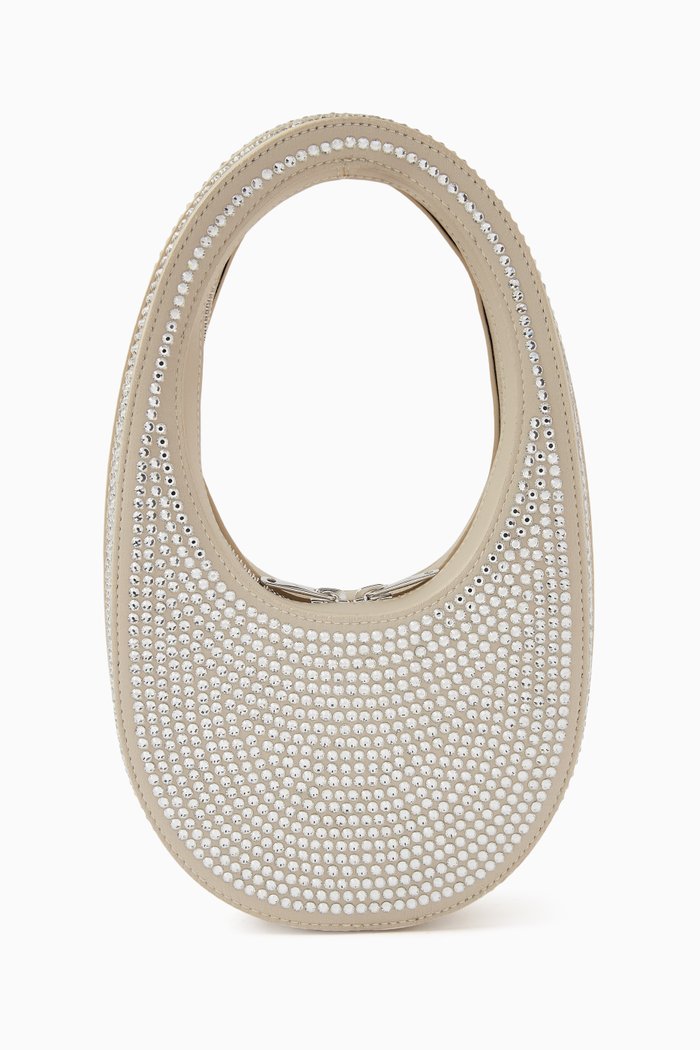 

Mini Swipe Bag in Crystal Embellished Leather, Neutral