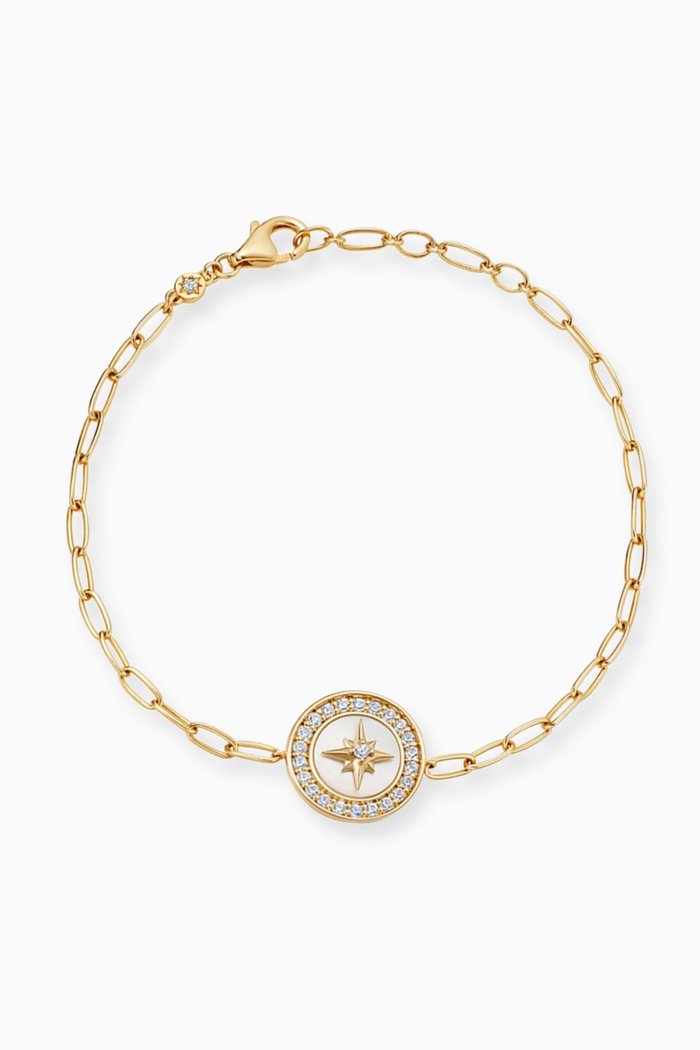 Polaris Mother-of-Pearl Compass Sapphire Bracelet in 18kt Yellow Gold Vermail