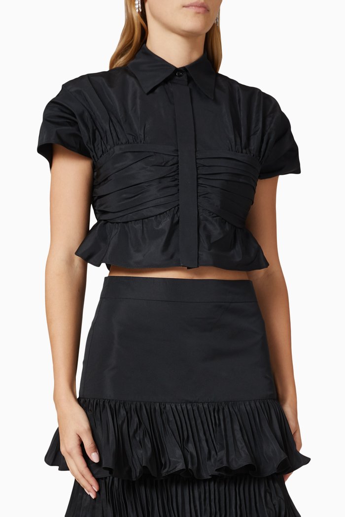 

Arina Ruched Crop Top in Satin, Black