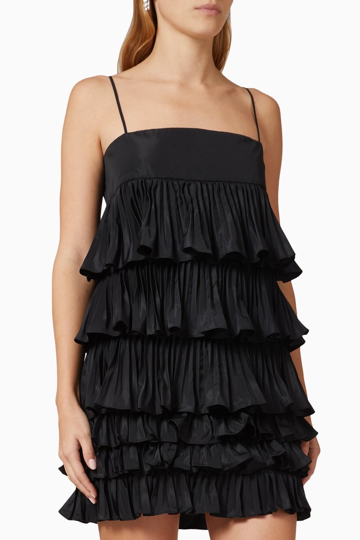 

Corsini Ruffled Mini Dress in Satin, Black