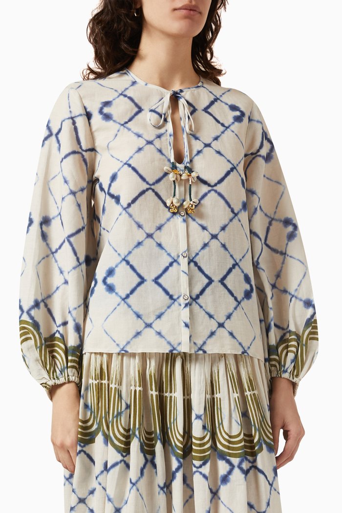 

Zina Top in Cotton Linen, Blue