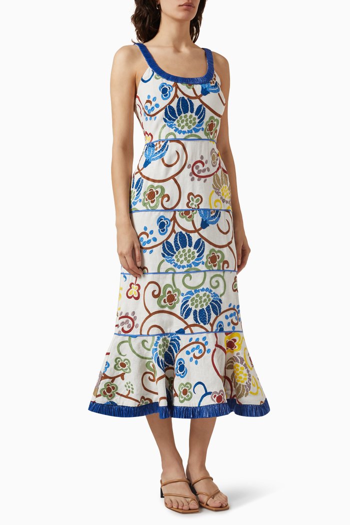

Zelda Printed Midi Dress in Linen, Multicolour