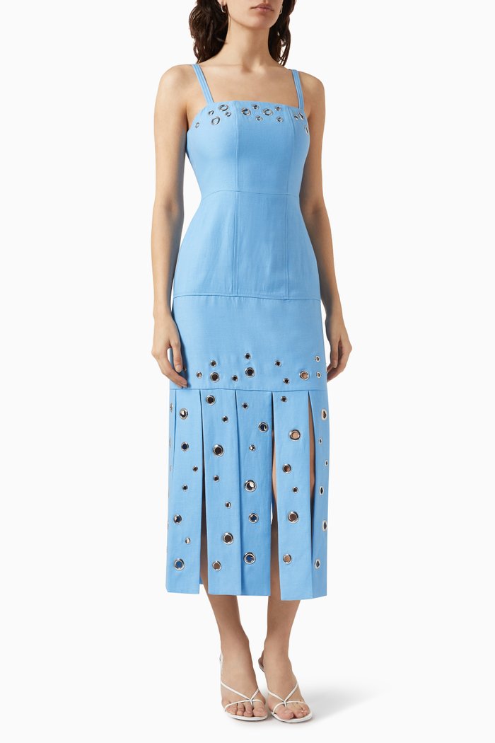 

Stasia Midi Dress in Linen-blend, Blue