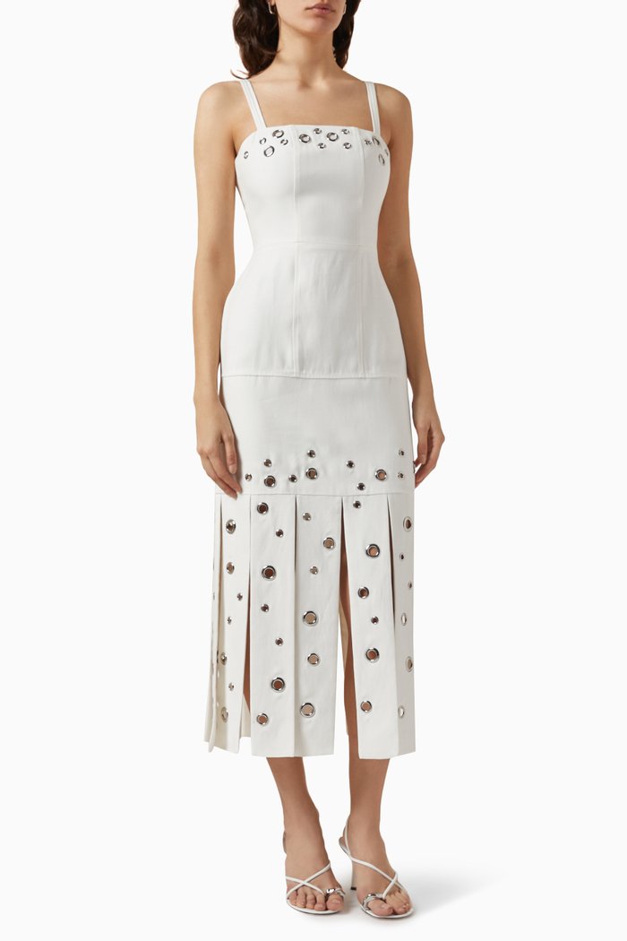 

Stasia Midi Dress in Linen-blend, White