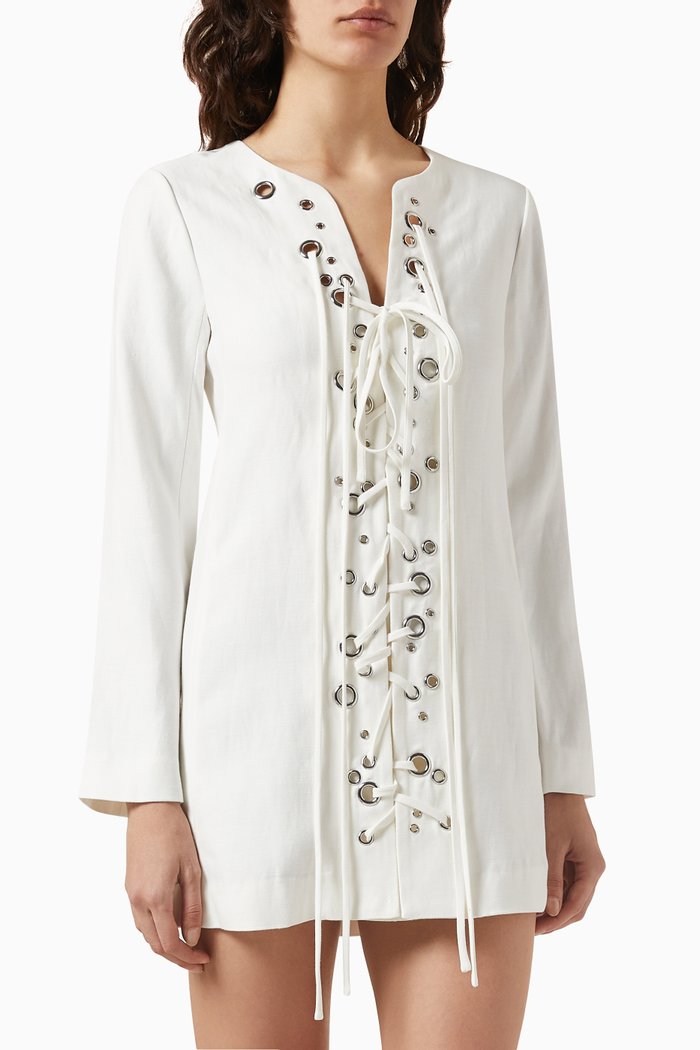 

Marlena Lace-up Mini Dress in Viscose-blend, White
