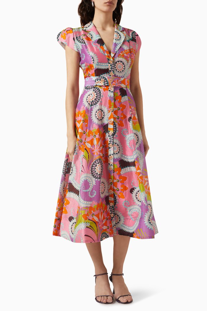 

Verona Midi Dress in Silk-linen, Multicolour