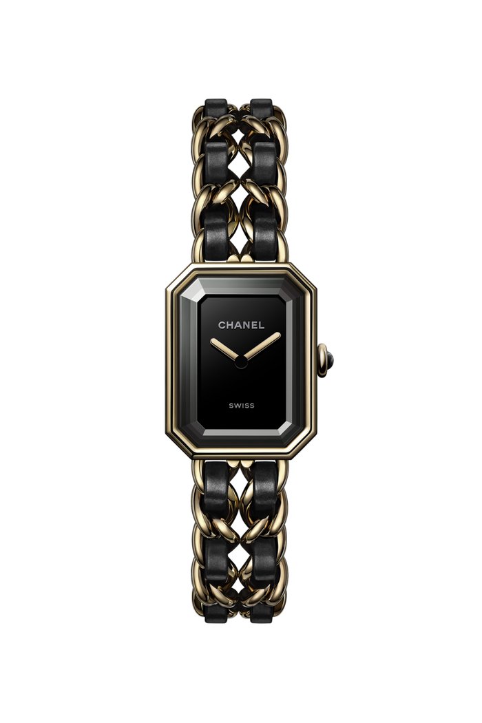 

Steel coated with yellow gold (0.1 micron) and black leather, black-lacquered dial