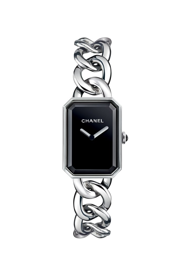 Large version, steel, black-lacquered dial, Silver
