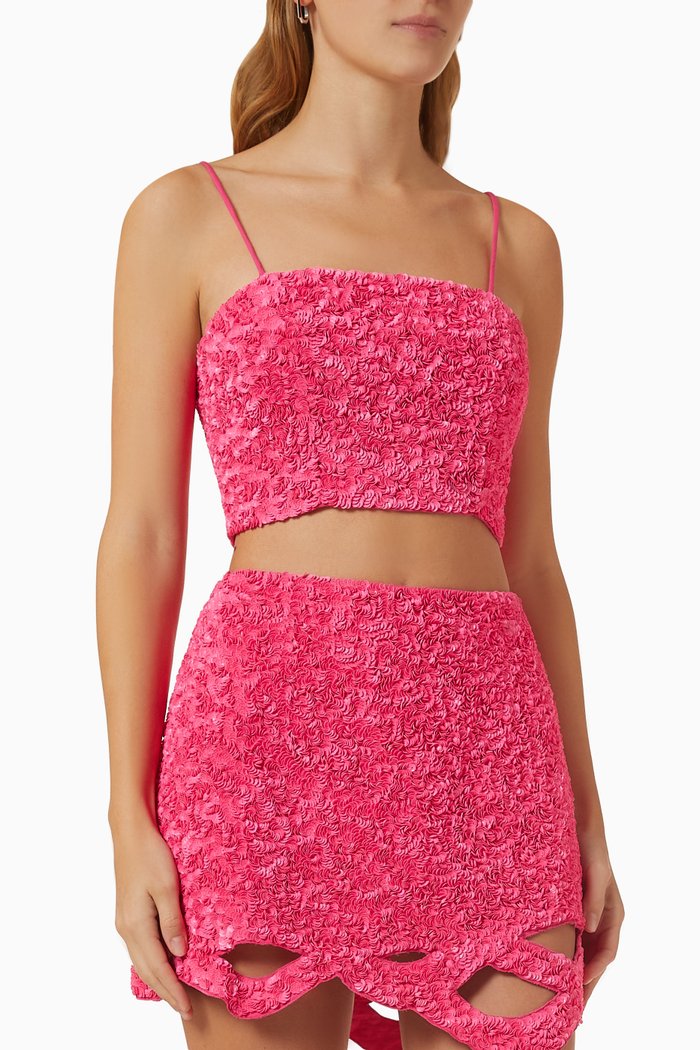 

Evelyn Sequin Cropped Top in Cotton, Pink