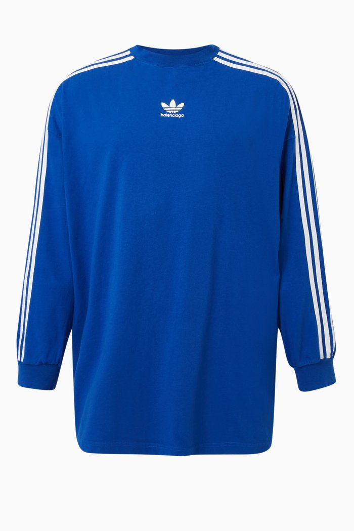 

x Adidas Oversized Long-sleeve T-shirt in Cotton Jersey, Blue