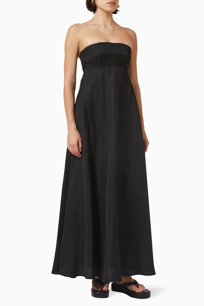 

Montenegro Bandeau Maxi Dress in Organic Linen-blend, Black