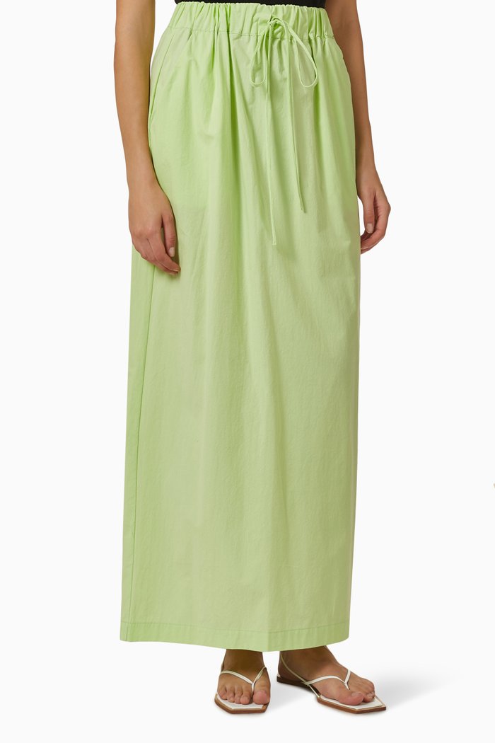 

Vista Drawstring Maxi Skirt in Cotton, Green
