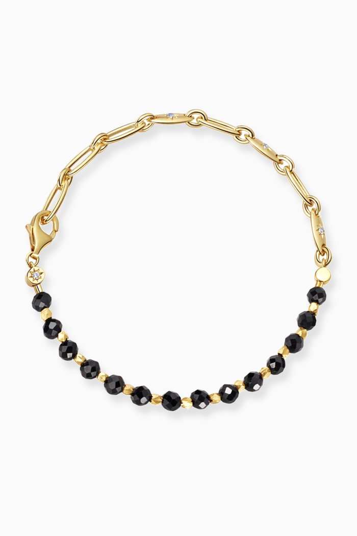 Orbit & Biography Black Spinel Bracelet in 18kt Gold Vermeil, Yellow