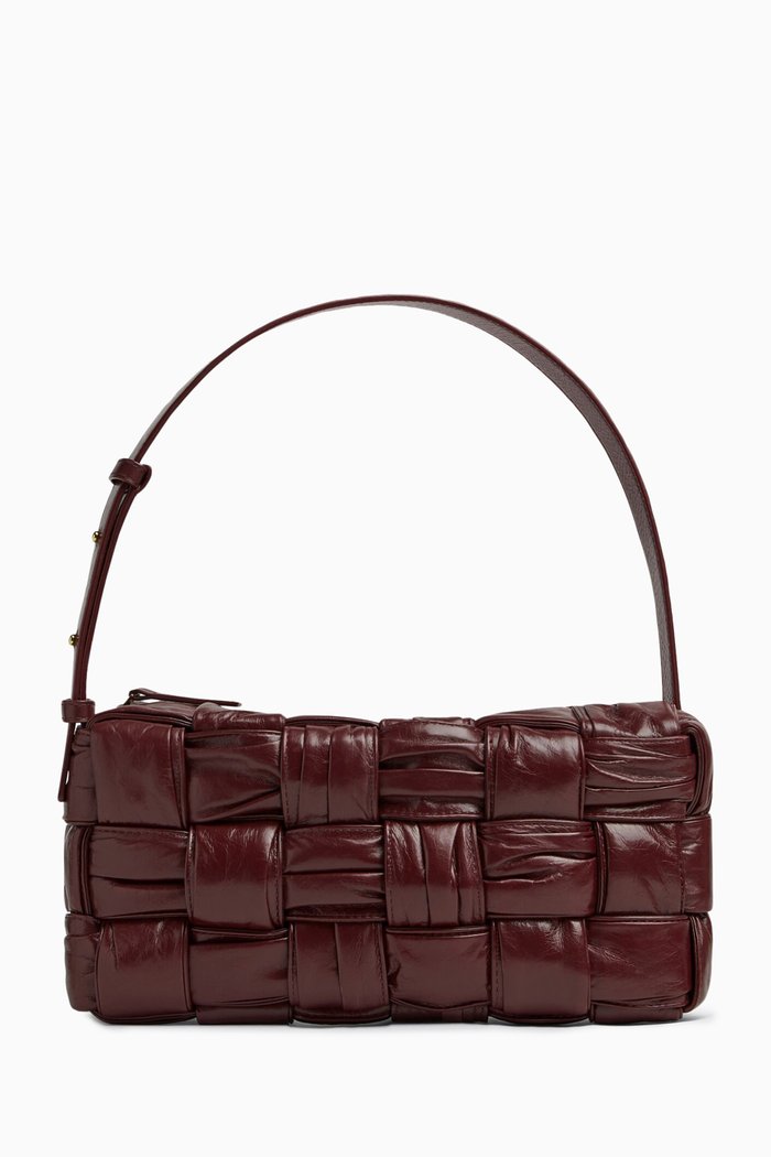 

Brick Cassette Shoulder Bag in Intrecciato Plissé Leather, Burgundy
