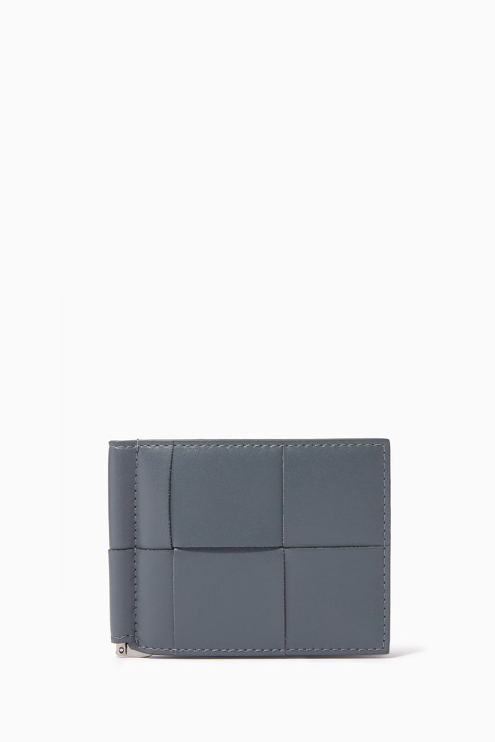 

Bill Clip Wallet in Intrecciato Urban Leather, Grey