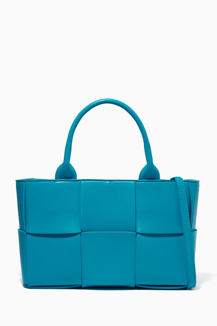 

Mini Arco Tote Bag in Intreccio Leather, Blue