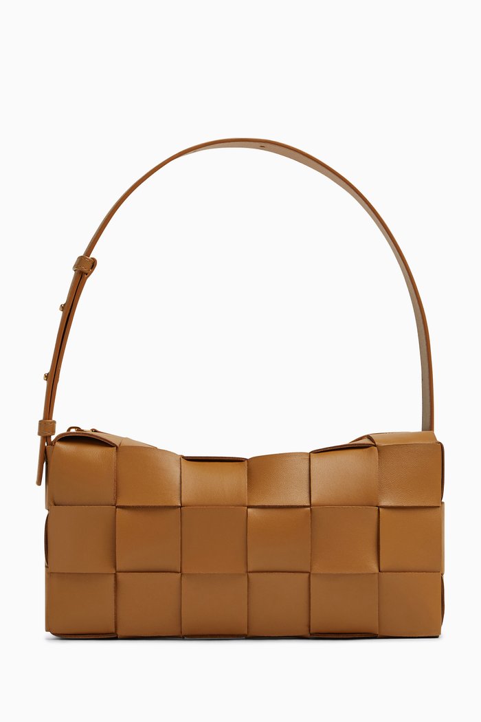 

Brick Cassette Shoulder Bag in Intrecciato Leather, Brown