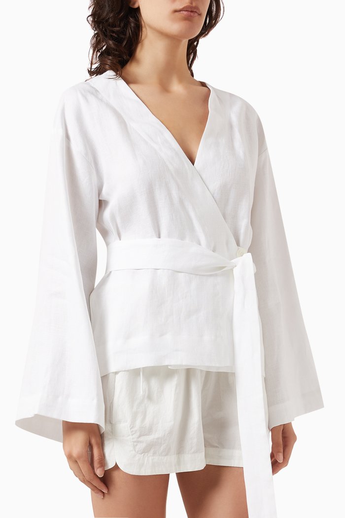 

Paros Wrap Top in Structured Organic Linen, White