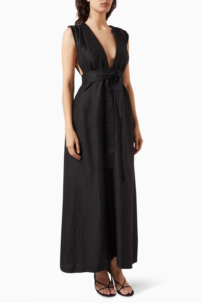 

Marigot Maxi Dress in Organic Linen Blend, Black