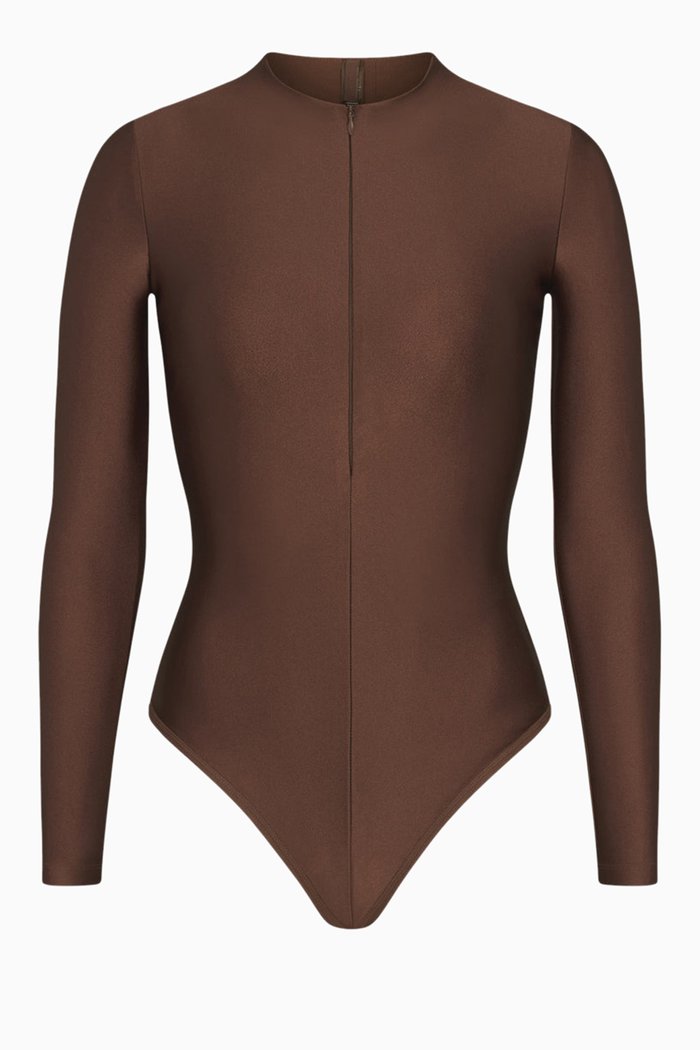 

Disco Long Sleeve Bodysuit, Brown
