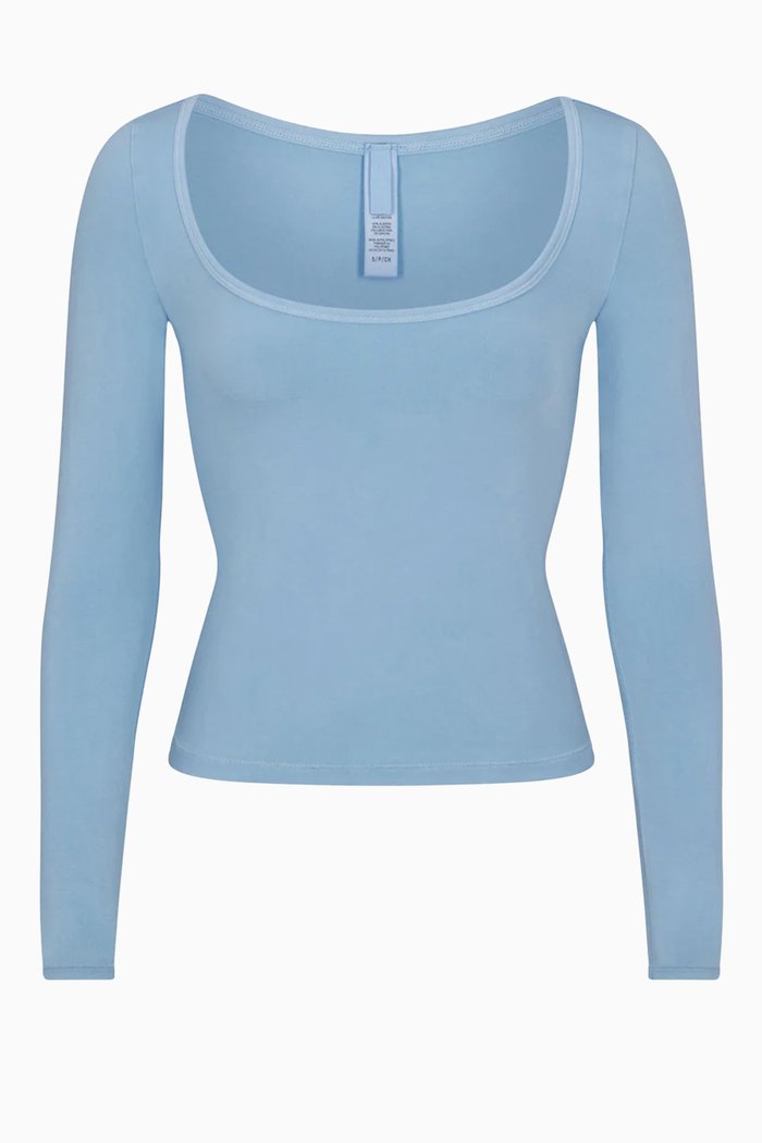 

New Vintage Sccop Long Sleeve T-shirt in Cotton, Blue