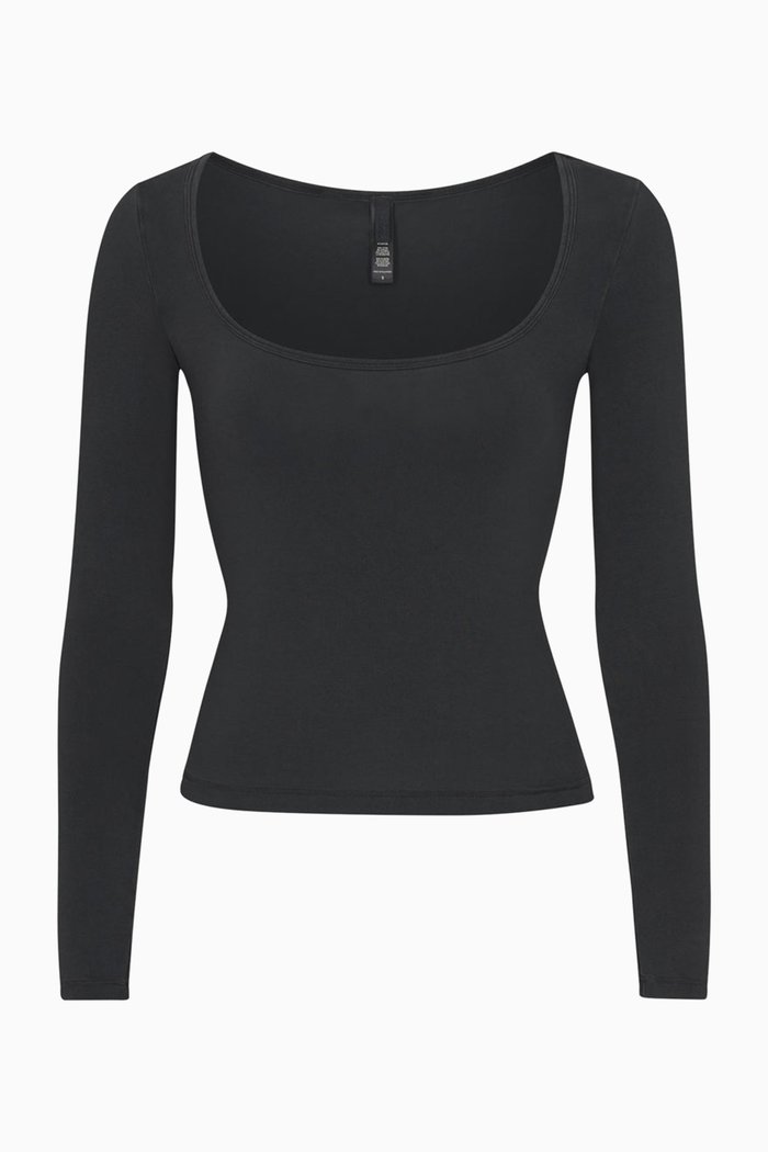 

New Vintage Sccop Long Sleeve T-shirt in Cotton, Black
