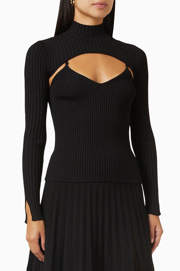 

Fleur Double Layer Turtleneck Top in Compact-rib, Black