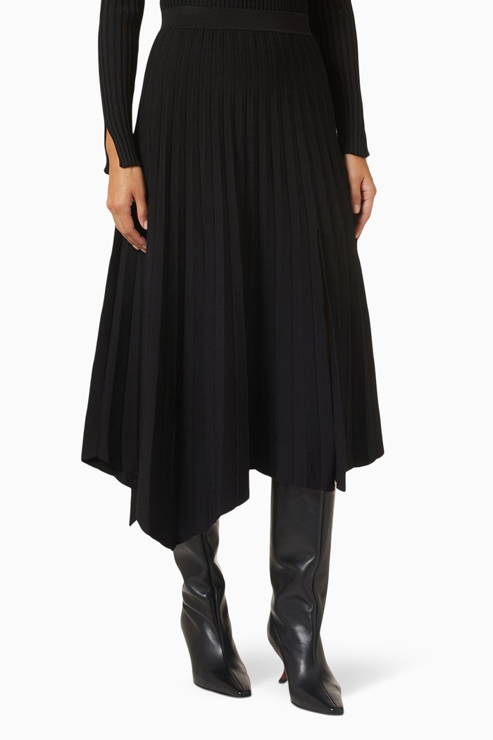 

Arianna Pleated Midi Skirt in Compact-rib, Black