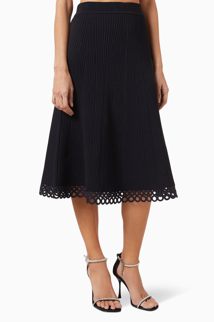 

Livina Crochet Ring Midi Skirt in Ribbed Knit, Black