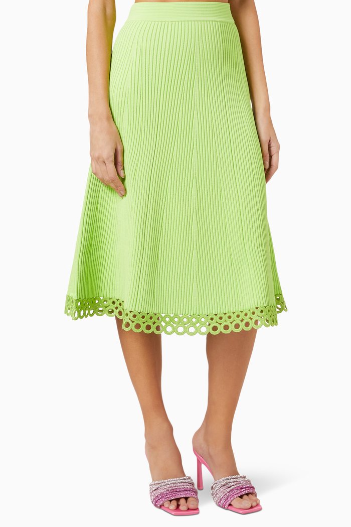 

Livina Crochet Ring Midi Skirt in Ribbed Knit, Yellow