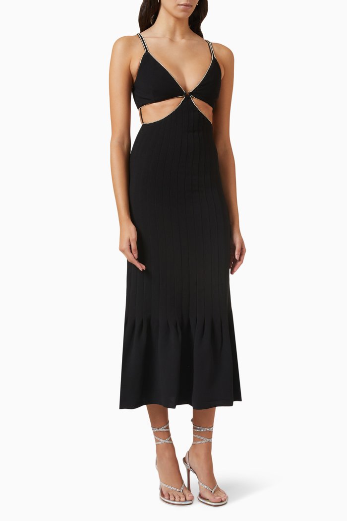 

Ayla Diamante Midi Dress in Eco-twill, Black