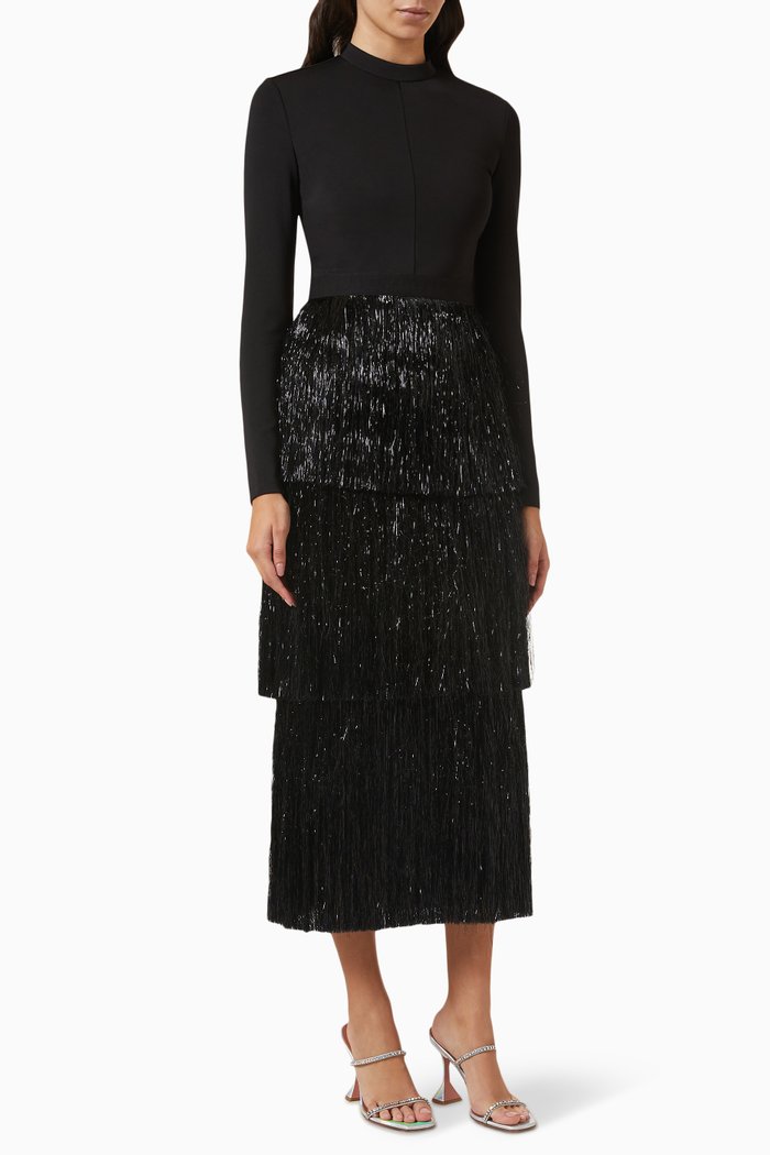 

Barrett Tinsel Fringe Midi Dress, Black
