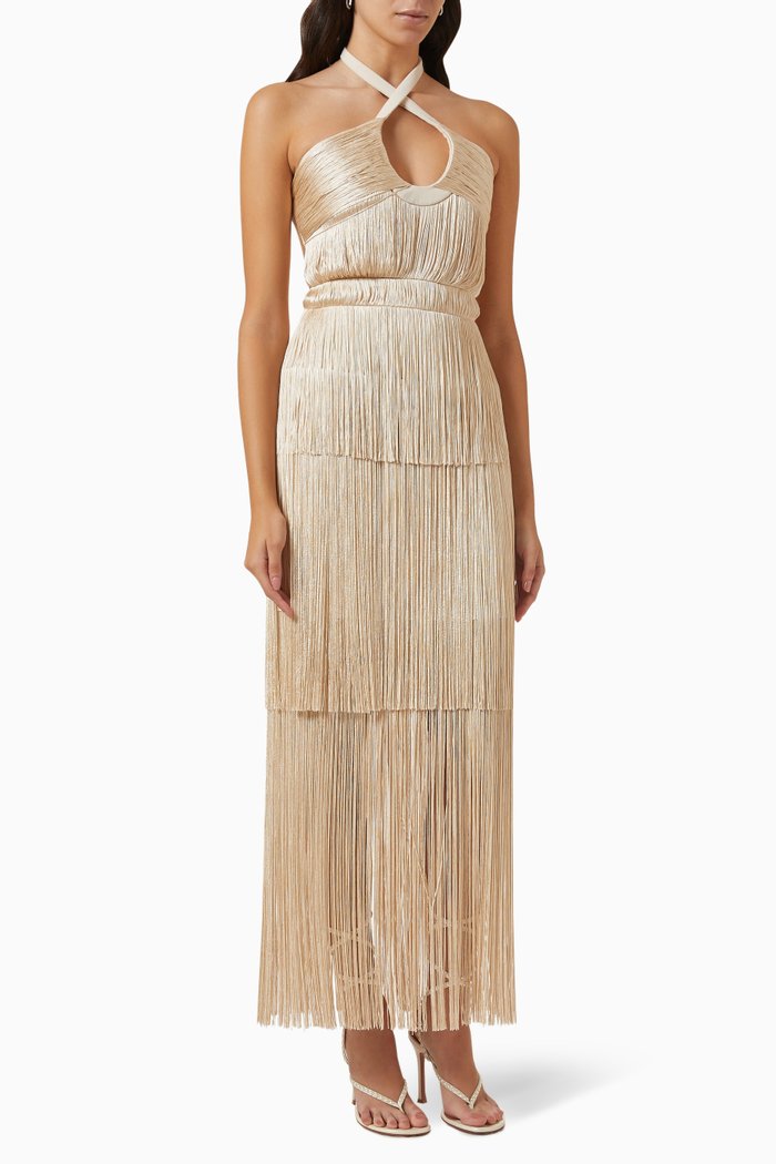 

Baldwin Draped Fringe Maxi Dress, Gold