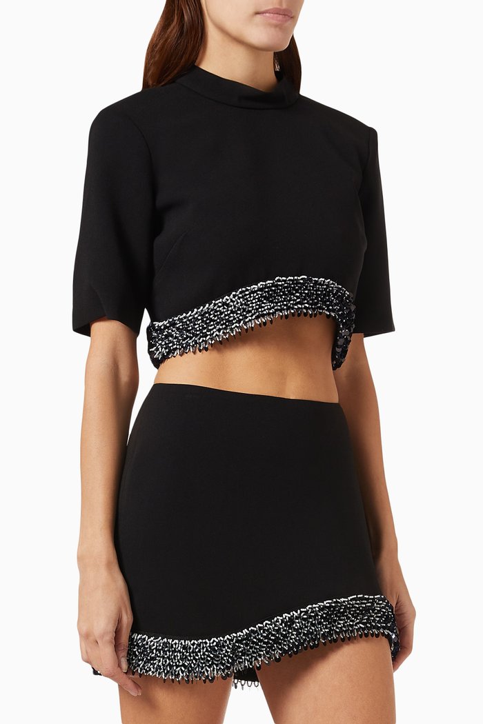 

Jalen Embellished Crop Top in Crepe, Black