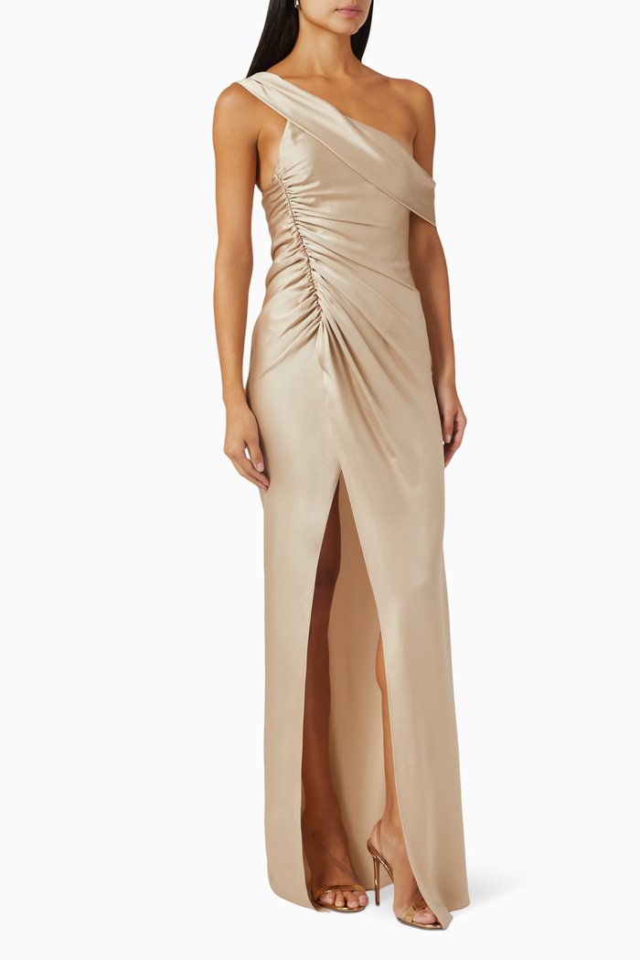 

Sahar One-shoulder Maxi Dress in Satin, Neutral