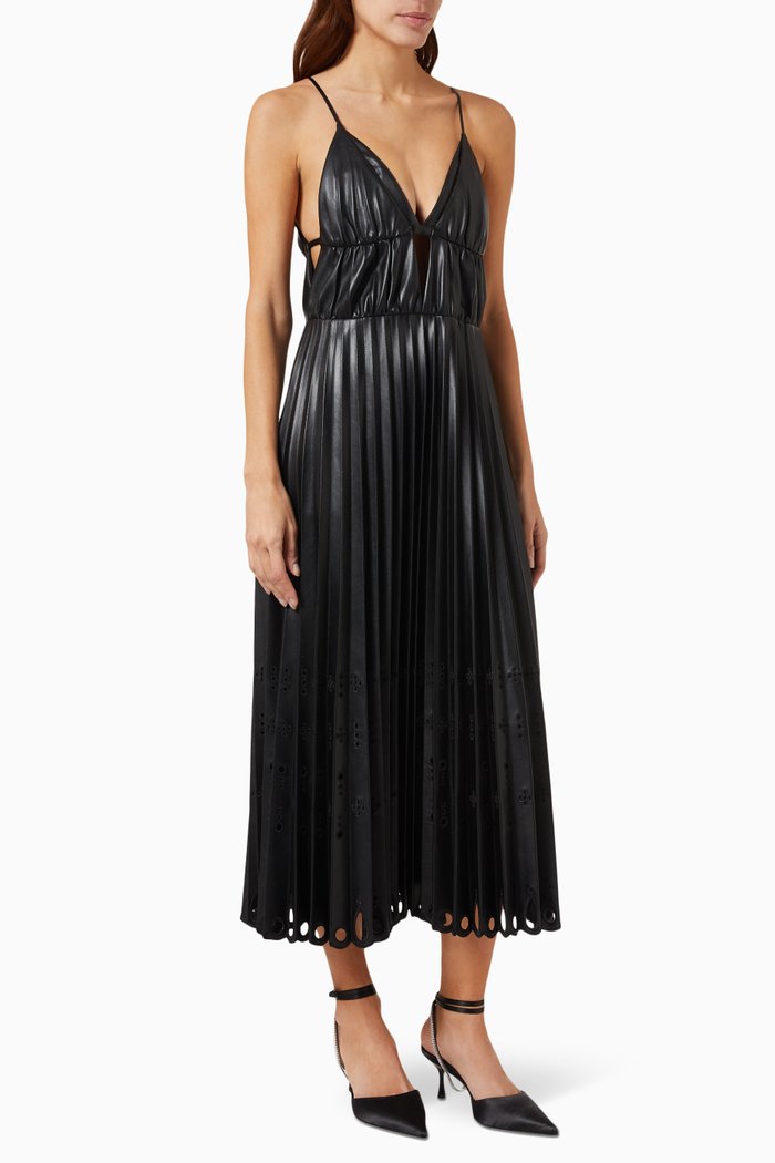 

Alpine Laser-cut Midi Dress in Vegan Leather, Black