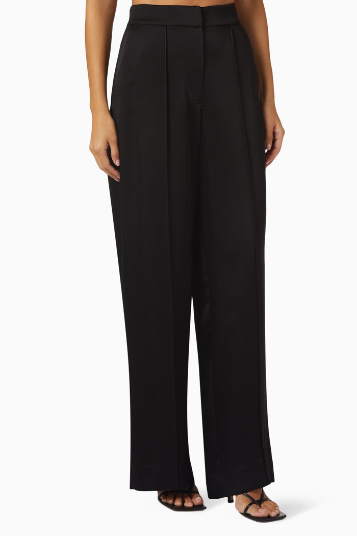 

Kyra Wide-leg Pants in Satin Crepe, Black