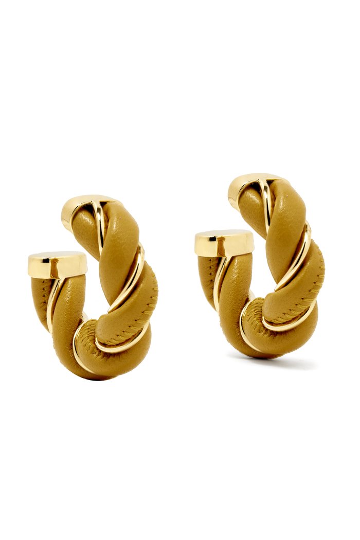 

Twist Hoop Earrings in Leather & 18kt Gold-plated Sterling Silver, Yellow