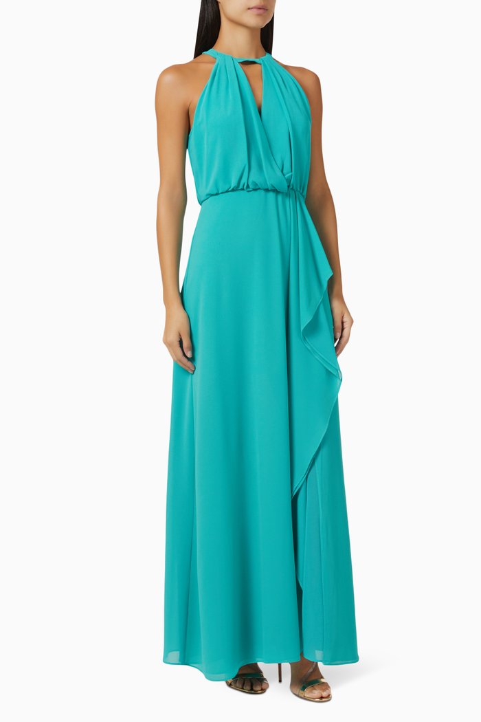 

Ruched Wrap Midi Dress in Georgette, Green