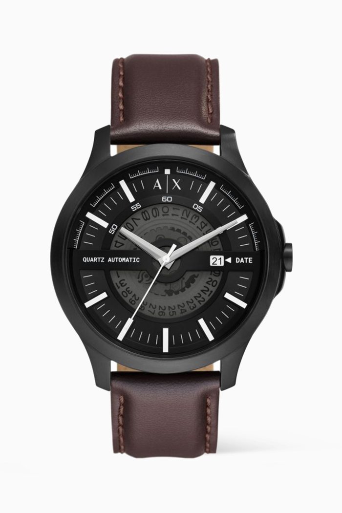 

Hampton Automatic Quartz Stainless Steel & Leather Watch, 46mm, Brown