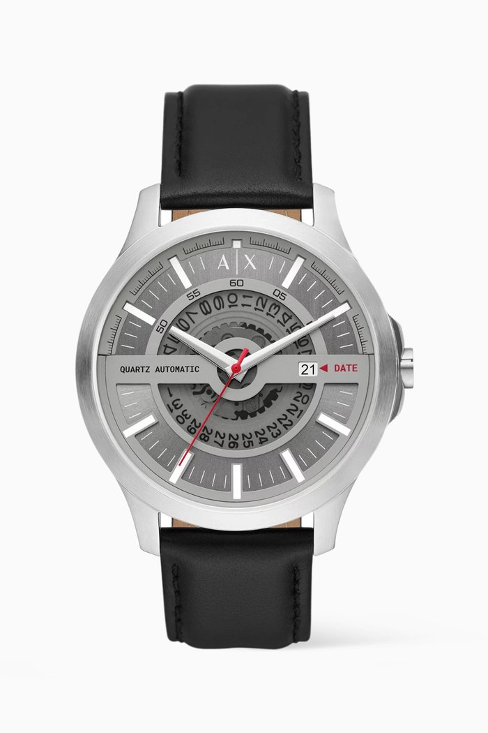 

Hampton Automatic Quartz Stainless Steel & Leather Watch, 46mm, Black
