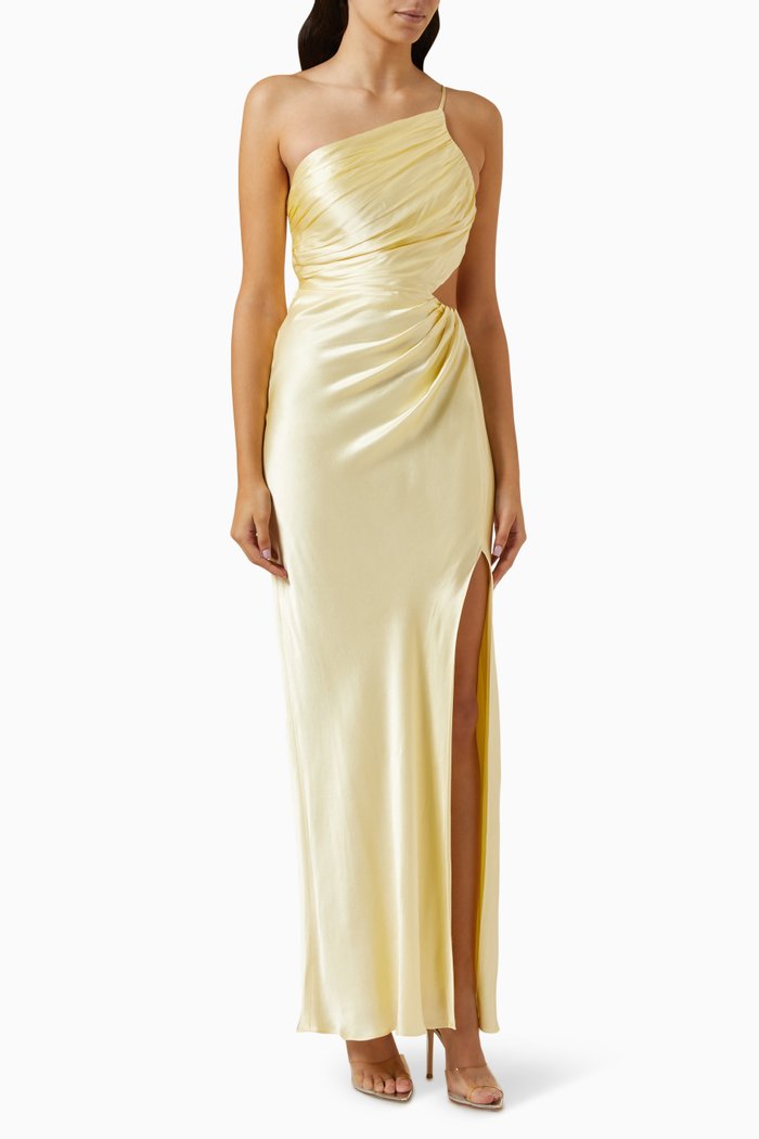 

La Lune Gathered Maxi Dress in Satin, Yellow