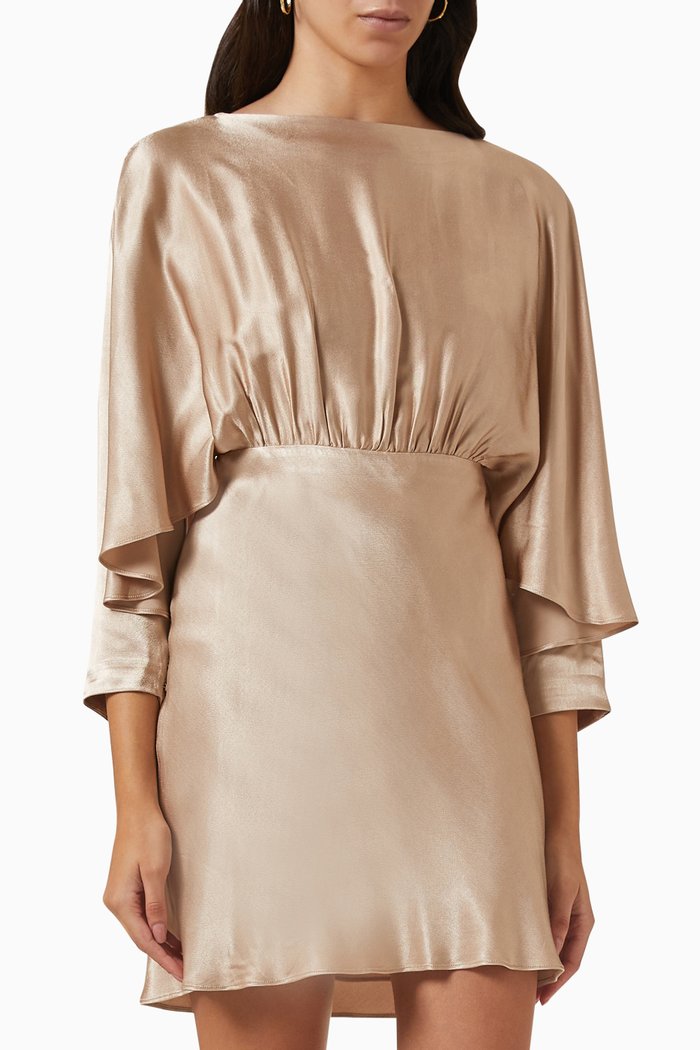 

La Lune Open Back Mini Dress in Satin, Gold