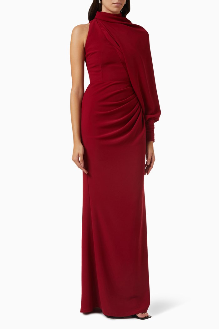 

One-shoulder Draped Gown in Crêpe, Red