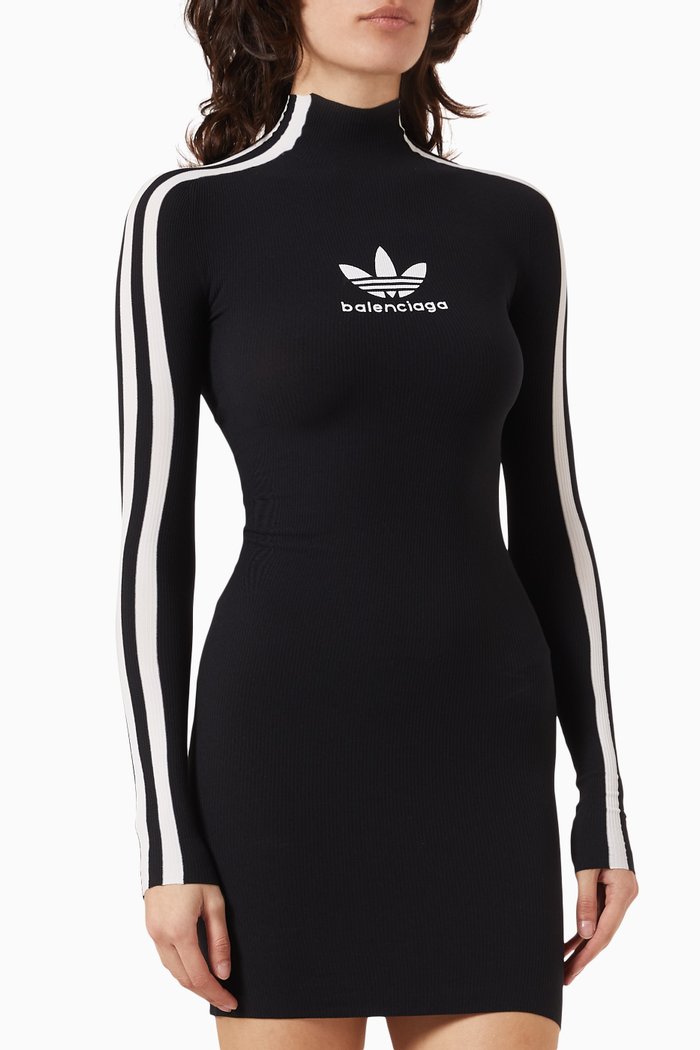 

x Adidas Athletic Mini Dress in Ribbed Knit, Black