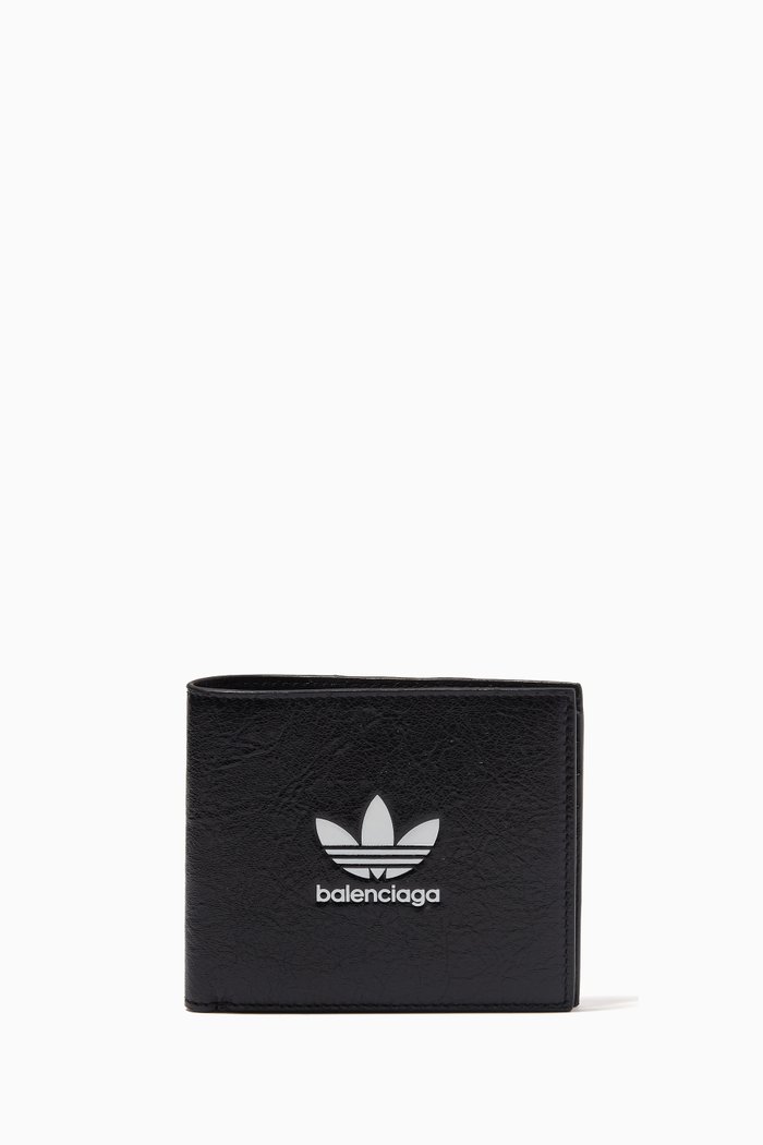 

x Adidas Logo Square Folded Wallet in Leather, Black