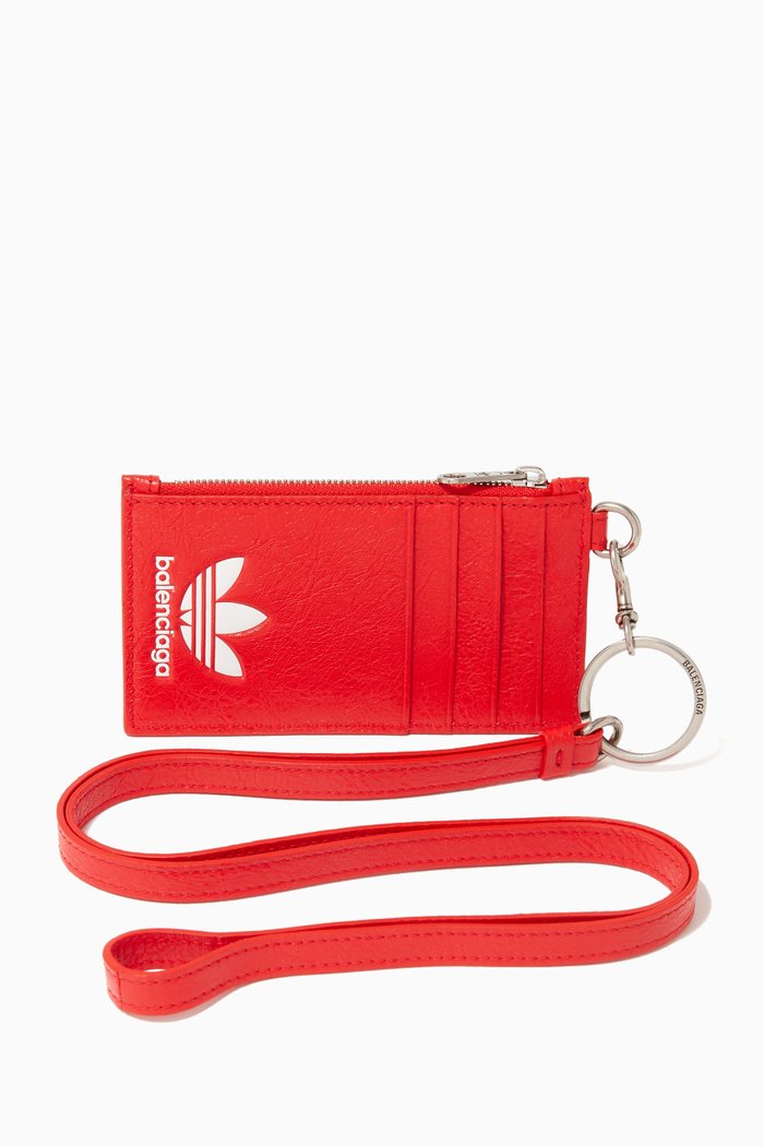 

x Adidas Card Case on Keyring in Leather, Red