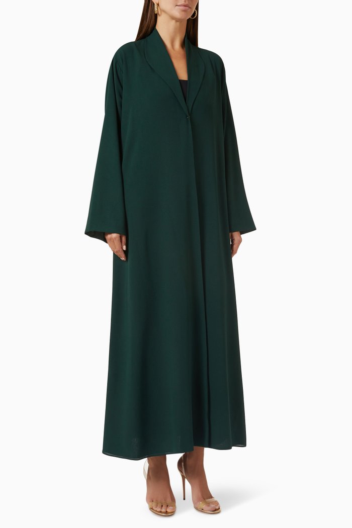 

Lapel-collar Abaya in Stretch Chiffon, Green