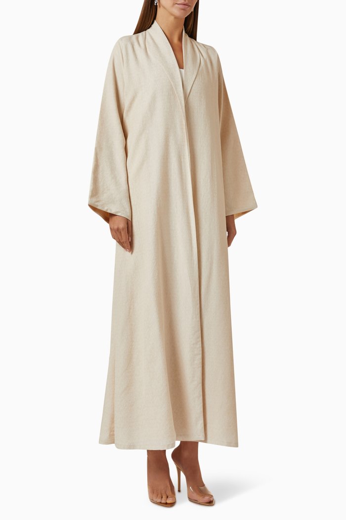 

Lapel-collar Textured Abaya, Neutral